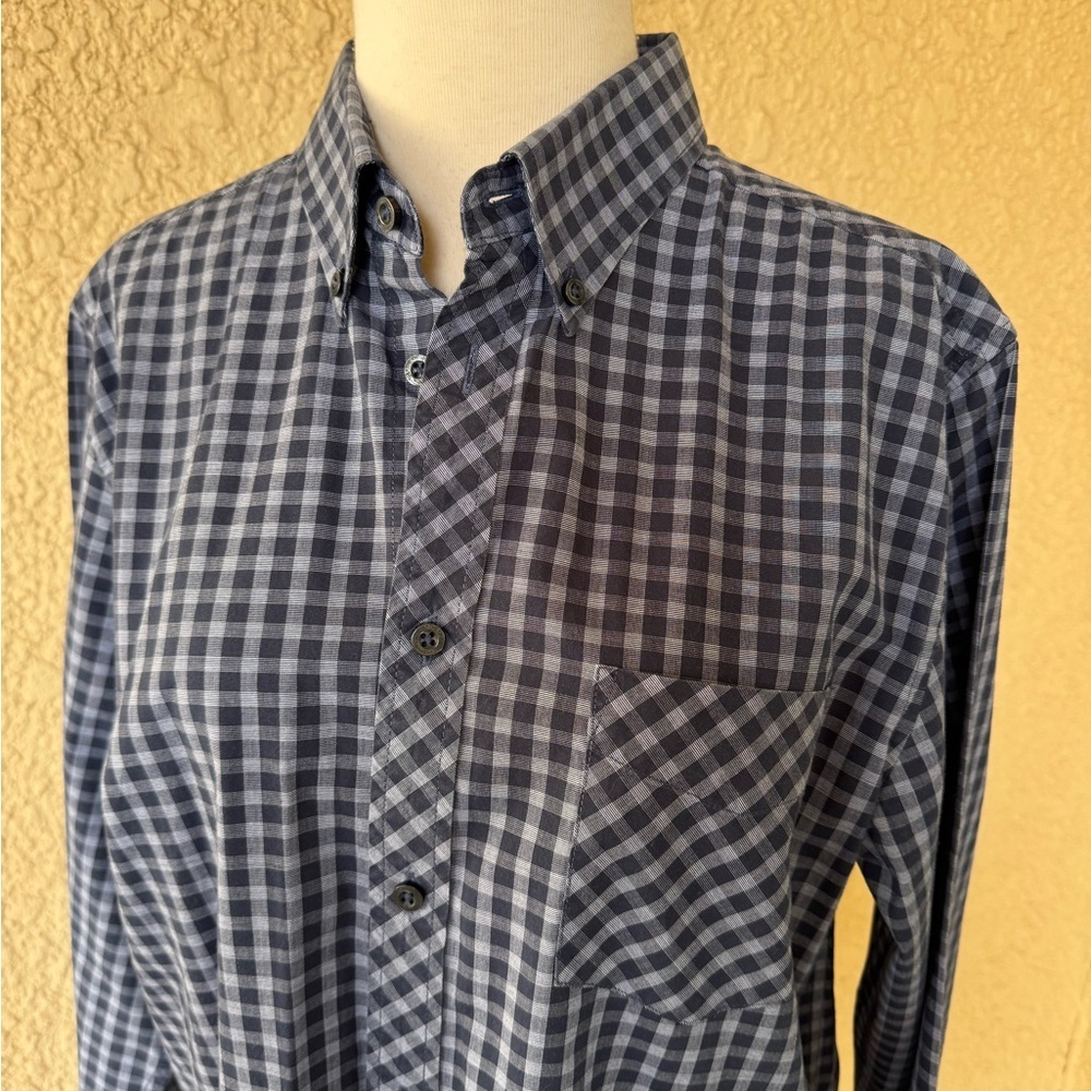 Ben Sherman Men's Plaid Blue and Gray Casual Button Down Long Sleeve Shirt M EUC - Picture 3 of 11